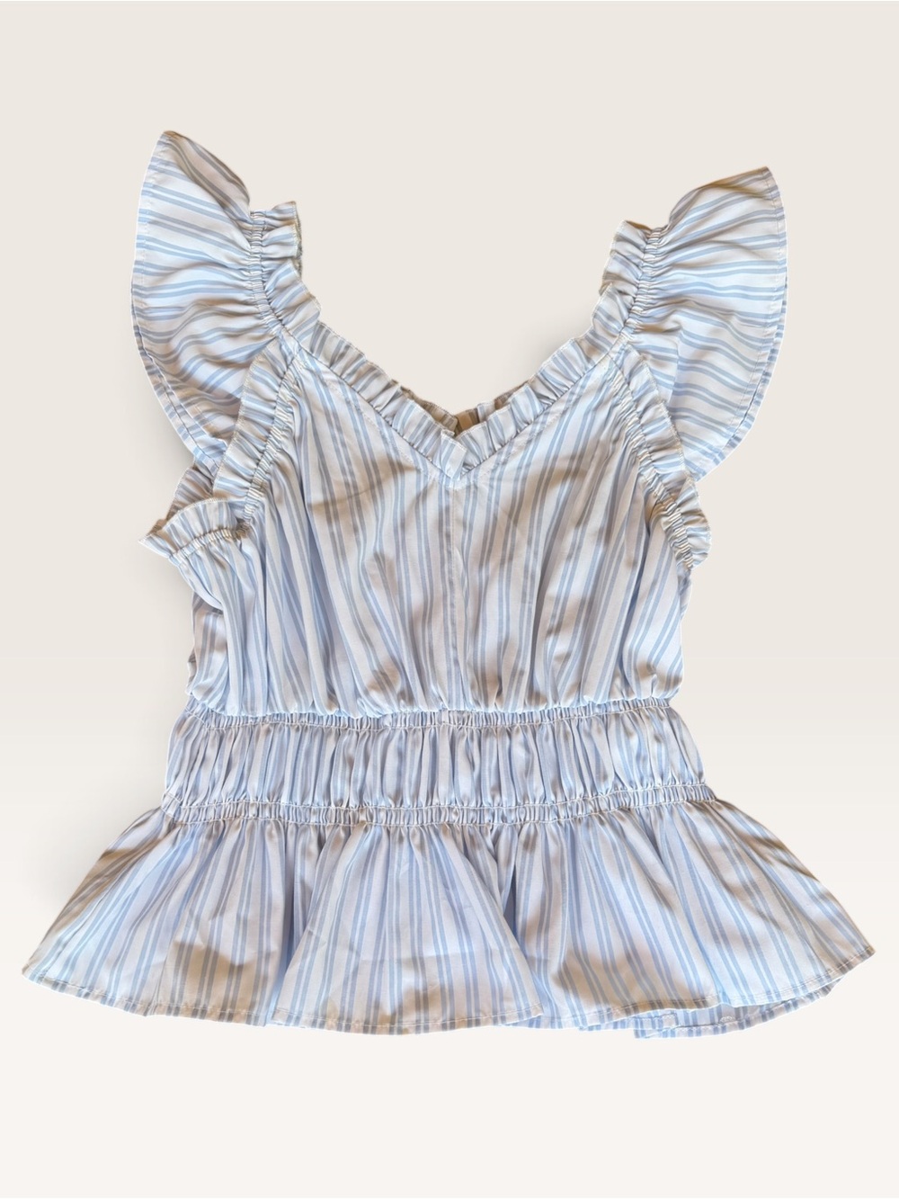 Habitual Blue and White Striped Ruffle Sleeve Peplum Top